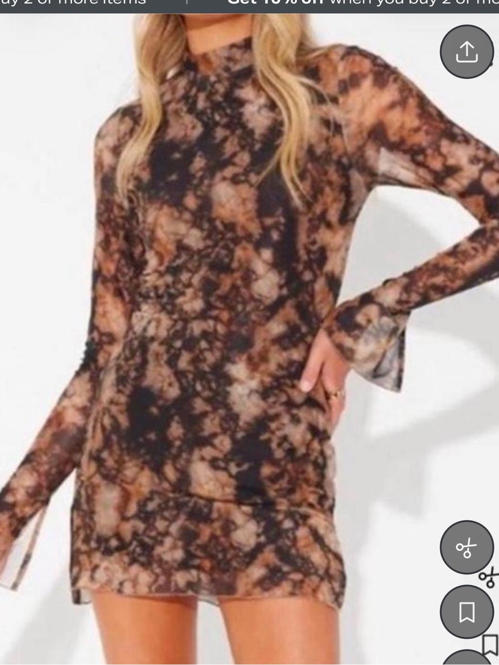 Tie-Dye Brown & Black Long Sleeve Mini Dress